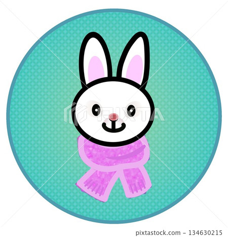 兔子的臉部插圖，兔子戴著圍巾，背景是圓形的。 134630215