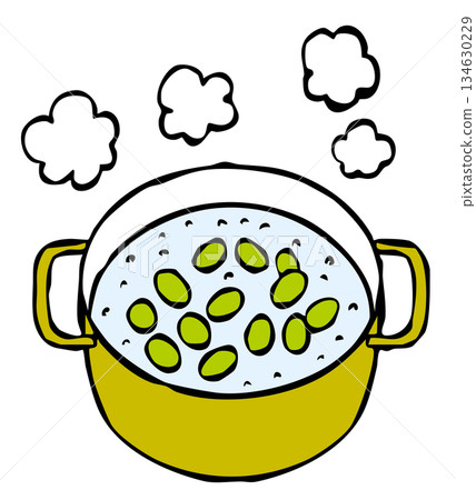 Cooking Instructions: Boil beans in a pot. Green beans and edamame beans. 134630229