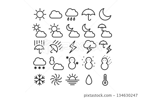Simple weather icon set line black Simple weather icon set line black 134630247