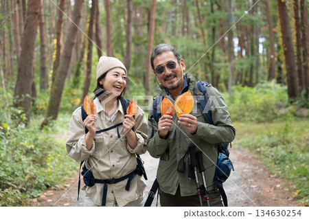 Senior couple hiking together in Yatsugatake, Yamanashi 134630254