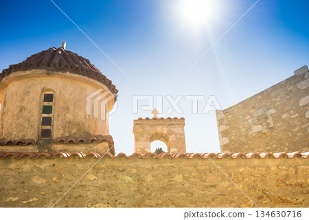 Detail of architecture church in Vathia town, Mani Greece. 134630716