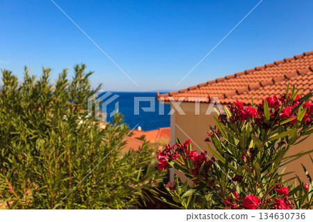 Houses roof on greek seaside 134630736