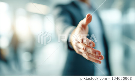 person extending hand in business setting 134630908