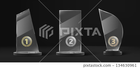 Glass trophy set with laurel wreaths Glass trophy set with laurel wreaths 134630961