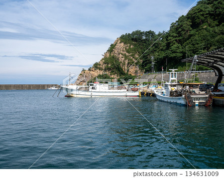 從新潟村上的觀光船上看到夏末的笹川流 134631009