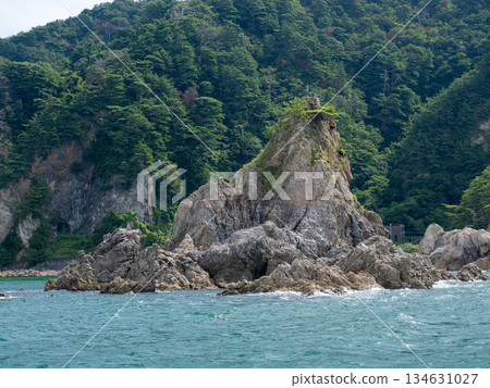 從新潟村上的觀光船上看到夏末的笹川流 134631027