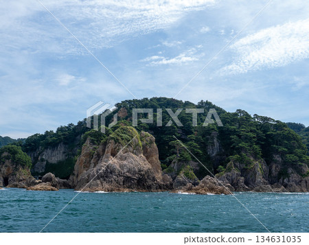 從新潟村上的觀光船上看到夏末的笹川流 134631035