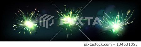 Electric welding sparks with firecracker effect. Electric welding sparks with firecracker effect. 134631055