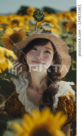 Woman standing in sunflower field 134631061