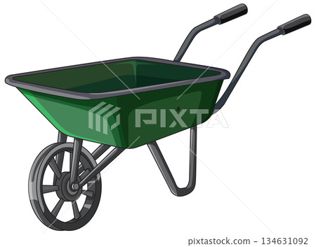Green Metal Wheelbarrow Side View Vector Illustration 134631092