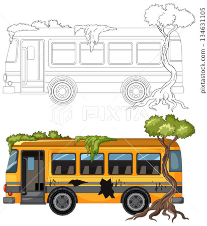Abandoned School Bus Overtaken by Tree and Vines 134631105
