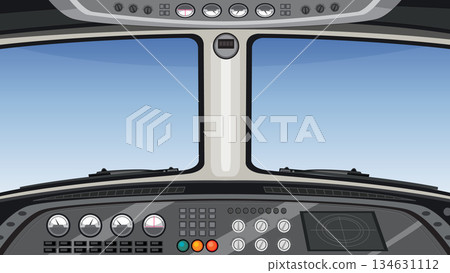 Airplane Cockpit View with Instrument Panel Airplane Cockpit View with Instrument Panel 134631112