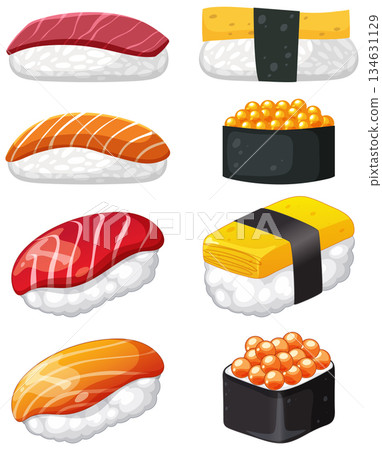 Assorted Sushi Vector Set with Nigiri and Gunkan Maki Assorted Sushi Vector Set with Nigiri and Gunkan Maki 134631129