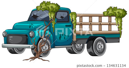 Abandoned Vintage Truck Overgrown With Moss and Vines Abandoned Vintage Truck Overgrown With Moss and Vines 134631134