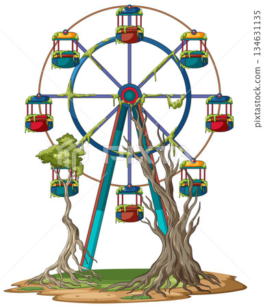 Abandoned Ferris Wheel Overgrown With Trees and Vines Abandoned Ferris Wheel Overgrown With Trees and Vines 134631135