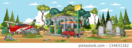 Rural Gas Station With Airplane, Truck, And Cemetery Rural Gas Station With Airplane, Truck, And Cemetery 134631162