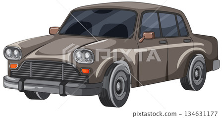 Brown Vintage Sedan Car Cartoon Vector Illustration 134631177