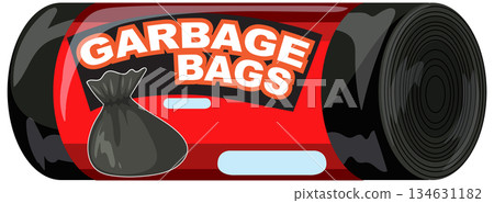 Rolled Black Garbage Bags with Red Packaging Label Rolled Black Garbage Bags with Red Packaging Label 134631182