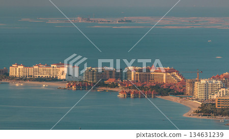 Aerial view of Palm Jumeirah Island timelapse. 134631239