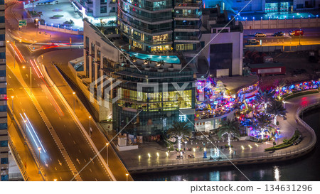 Luxury Dubai Marina canal and promenade night timelapse, Dubai, United Arab Emirates Luxury Dubai Marina canal and promenade night timelapse, Dubai, United Arab Emirates 134631296