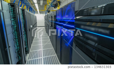 room with rows of server hardware in data center timelapse hyperlapse 134631303