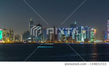 Doha skyscrapers in downtown skyline night timelapse, Qatar, Middle East 134631313