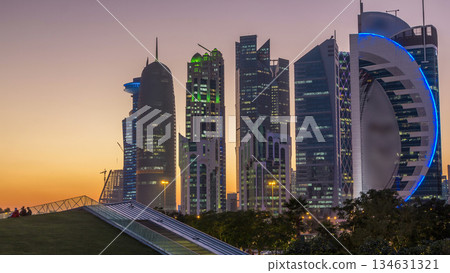 The high-rise district of Doha day to night timelapse after sunset The high-rise district of Doha day to night timelapse after sunset 134631321