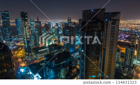 The skyline of the West Bay area from top in Doha timelapse, Qatar. The skyline of the West Bay area from top in Doha timelapse, Qatar. 134631323