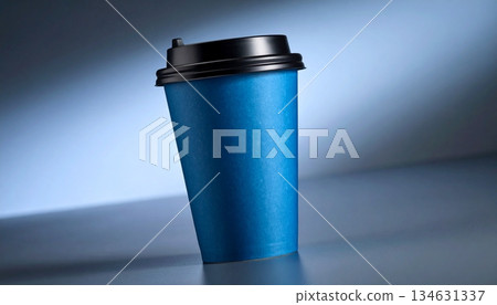 Paper Coffee Cup with Black Lid Under Directional Light Paper Coffee Cup with Black Lid Under Directional Light 134631337