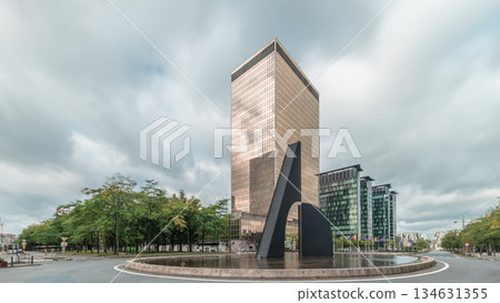 Timelapse panorama of a fountain in a roundabout near Brussels North Station. Belgium 134631355