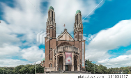 Timelapse hyperlapse of the National Basilica of the Sacred Heart in Brussels, Belgium 134631357