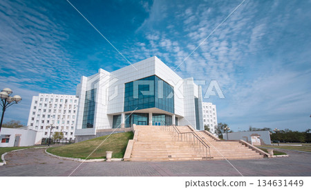 Modern buildings in city Atyrau timelapse hyperlapse. Modern buildings in city Atyrau timelapse hyperlapse. 134631449