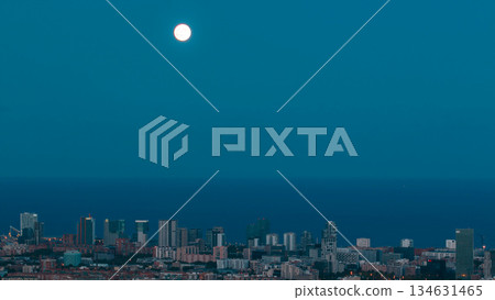 View of Barcelona skyline timelapse, the Mediterranean sea and buildings from Bunkers Carmel. Catalonia, Spain. View of Barcelona skyline timelapse, the Mediterranean sea and buildings from Bunkers Carmel. Catalonia, Spain. 134631465