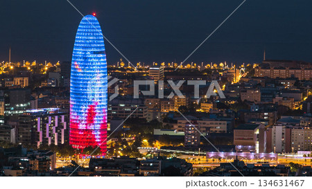 View of Barcelona timelapse, the Mediterranean sea, The tower Agbar from Bunkers Carmel. Catalonia, Spain. View of Barcelona timelapse, the Mediterranean sea, The tower Agbar from Bunkers Carmel. Catalonia, Spain. 134631467