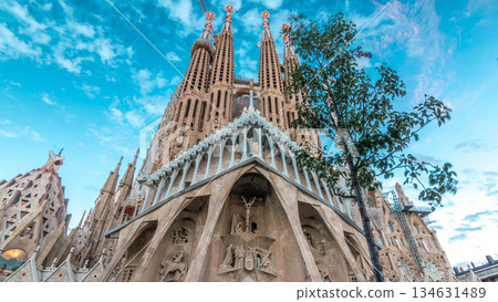 Sagrada Familia, a large Roman Catholic church in Barcelona, Spain timelapse hyperlapse Sagrada Familia, a large Roman Catholic church in Barcelona, Spain timelapse hyperlapse 134631489