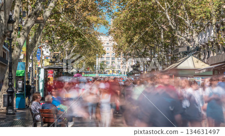 La Rambla street in Barcelona timelapse, Spain. La Rambla street in Barcelona timelapse, Spain. 134631497