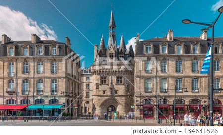 Historic Porte Cailhau timelapse hyperlapse in Bordeaux, France, with its medieval architecture and spires Historic Porte Cailhau timelapse hyperlapse in Bordeaux, France, with its medieval architecture and spires 134631526