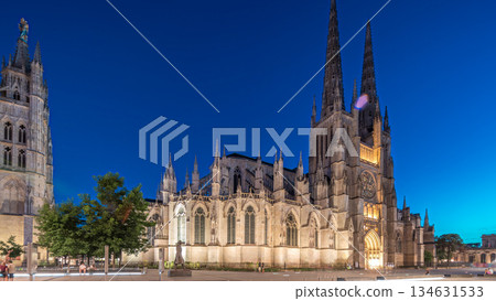 Cathedrale Saint-Andre de Bordeaux day to night timelapse hyperlapse with twin spires. France Cathedrale Saint-Andre de Bordeaux day to night timelapse hyperlapse with twin spires. France 134631533