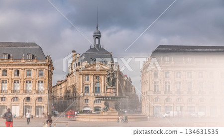 Place de la Bourse timelapse hyperlapse in Bordeaux, France, with the Fountain Place de la Bourse timelapse hyperlapse in Bordeaux, France, with the Fountain 134631535