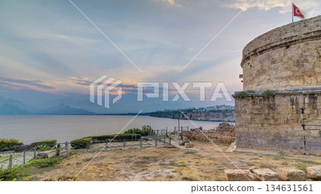 Hidirlik tower in Kas town in Turkey timelapse with view of harbor marine bay is a old city Hidirlik tower in Kas town in Turkey timelapse with view of harbor marine bay is a old city 134631561