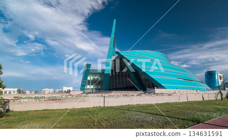 Kazakhstan Central Concert Hall timelapse hyperlapse, the biggest concert of the capital structure 134631591