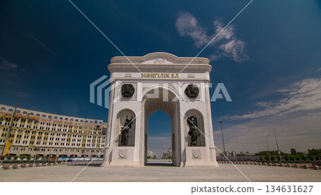 Triumphal arch timelapse and the central part of the city in Astana, Kazakhstan. Triumphal arch timelapse and the central part of the city in Astana, Kazakhstan. 134631627
