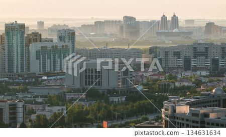 Elevated morning view over the city center and central business district timelapse, Kazakhstan, Astana Elevated morning view over the city center and central business district timelapse, Kazakhstan, Astana 134631634