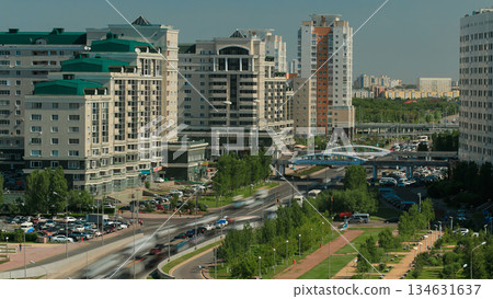 Elevated view over the city center and central business district Timelapse, Kazakhstan, Astana 134631637
