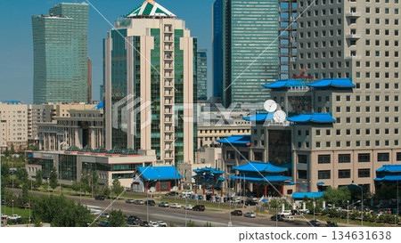 Top view over the city center and central business district Timelapse, Kazakhstan, Astana Top view over the city center and central business district Timelapse, Kazakhstan, Astana 134631638