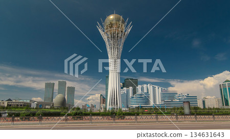 Bayterek timelapse hyperlapse is a monument and observation tower in Astana. Main symbol of city. Bayterek timelapse hyperlapse is a monument and observation tower in Astana. Main symbol of city. 134631643