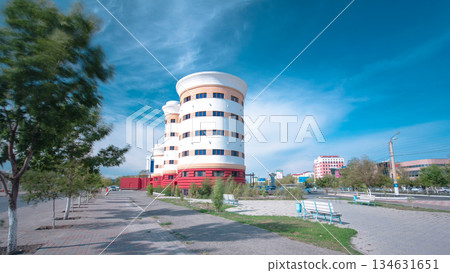 Modern buildings in city Atyrau timelapse hyperlapse. 134631651