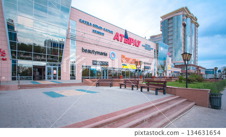 Shopping mall in the city of Atyrau timelapse hyperlapse. Shopping mall in the city of Atyrau timelapse hyperlapse. 134631654
