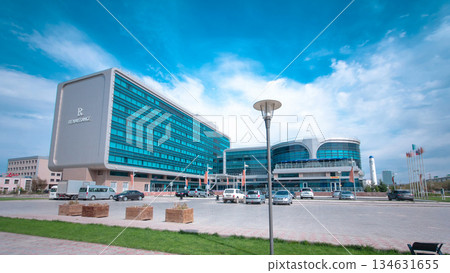 Modern buildings in city Atyrau timelapse hyperlapse. Modern buildings in city Atyrau timelapse hyperlapse. 134631655