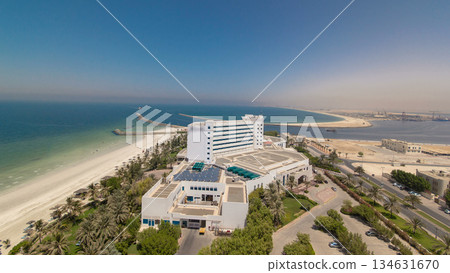 Beautiful area of beach in Ajman timelapse near the turquoise waters of Arabian Gulf. Beautiful area of beach in Ajman timelapse near the turquoise waters of Arabian Gulf. 134631670